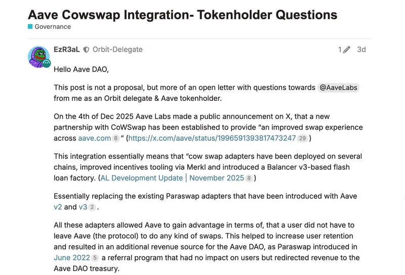 AaveDAO与AaveLabs因CoWSwap费用争议激烈交锋