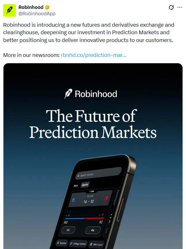 Robinhood预测市场用户超百万计划加大投资拓展业务