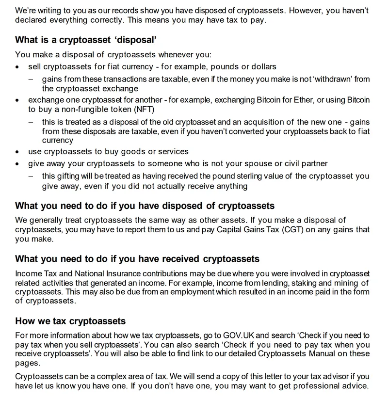 英国加密货币投资者面临税务风险即使未收到HMRC警告信