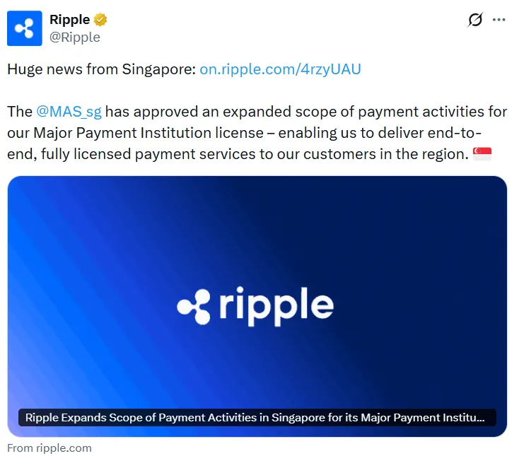 瑞波Labs获新加坡批准扩展支付服务与收购计划