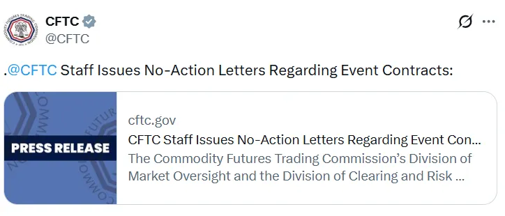 CFTC豁免预测市场记录保存要求，交易量激增