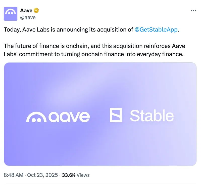Aave收购StableFinance加速DeFi消费者服务布局