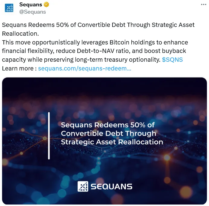 Sequans出售970枚比特币减债后股价暴跌16%