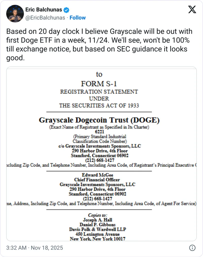 VanEck推出SolanaETF，Grayscale狗狗币ETF或下周上线