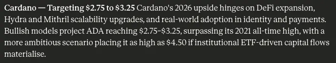 Leading AI Claude Predicts the Price of XRP, Solana and Cardano by the end of 2026