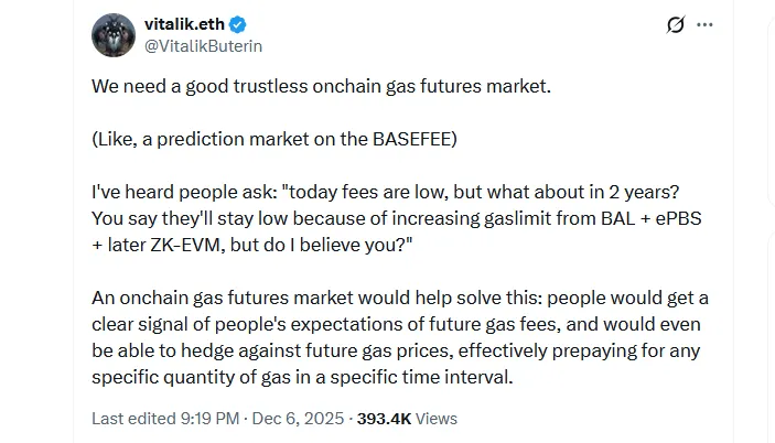 以太坊联合创始人提议推出Gas期货市场以稳定手续费