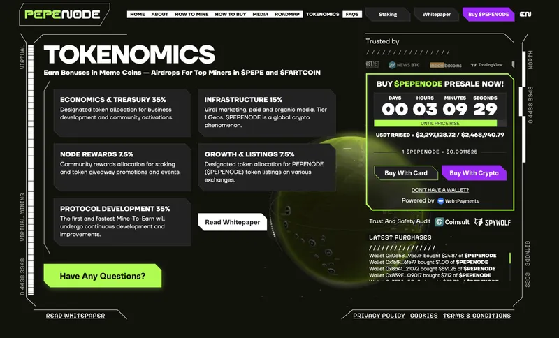 PEPENODE website - next altcoin to turn $100 into $10,000.