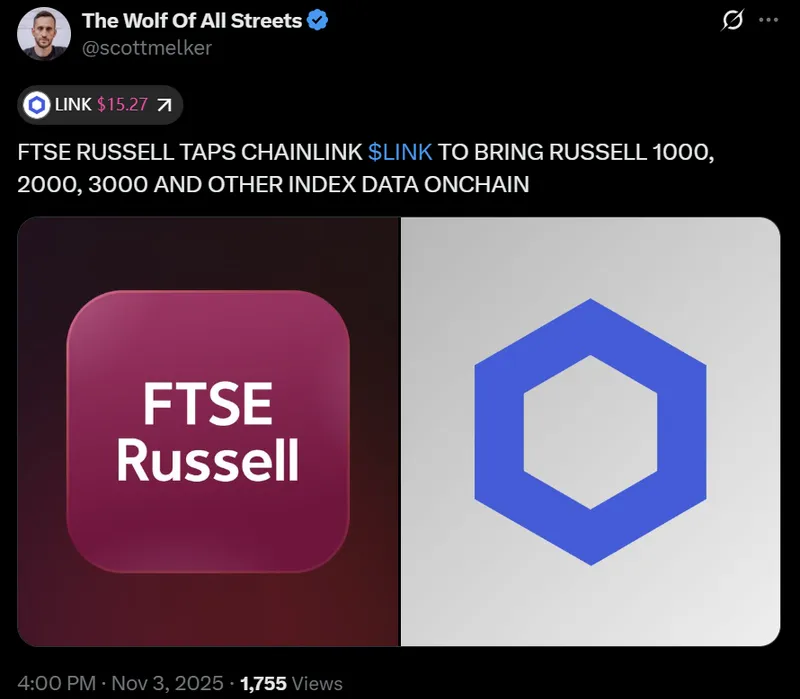 富时罗素携手Chainlink实现股票指数上链创新