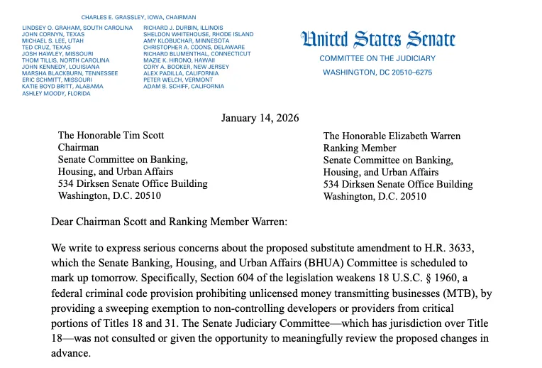 Developer Safeguards Market Structure Bill - Letter Screenshot