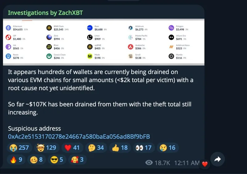 Ongoing Cross-Chain Attack - ZachXBT Announcement