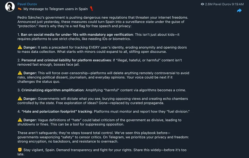 Privacy, Spain, Freedom, Censorship, Pavel Durov