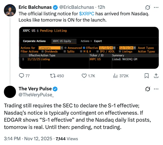 首只瑞波币ETF即将上线纳斯达克确认上市资格