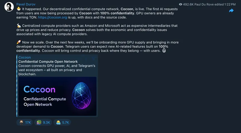 Cocoon去中心化AI网络上线，TON币助力GPU出租获利